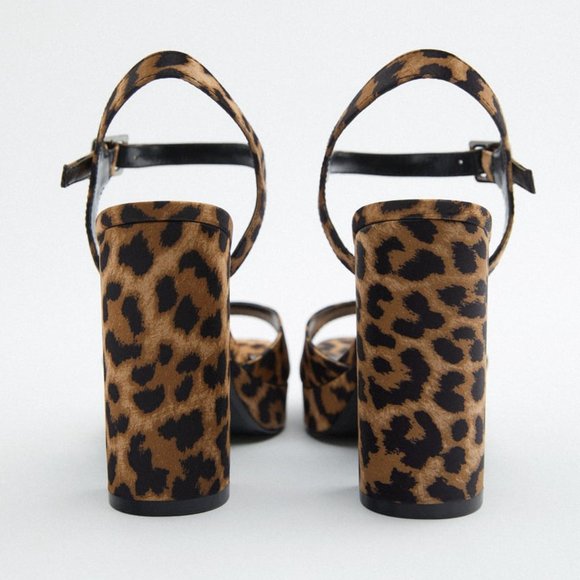NEW ZARA LEOPARD PRINT HIGH HEELED PLATFORM SANDALS SHOES WOMENS SIZE 7.5 - Picture 5 of 5
